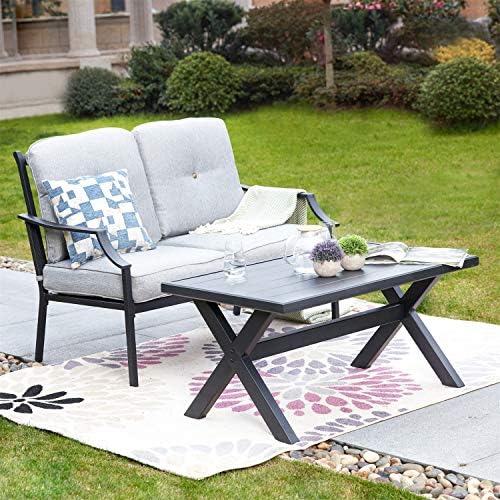 ® Outdoor Loveseat Bench,2PCs Conversation Furniture Set with Cushions,for Garden,Yard,Poolside and Patio (White)