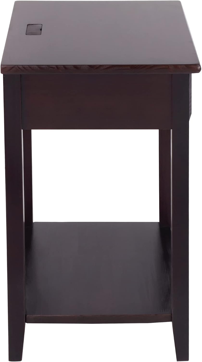 Casual Home Owl Night Stand with USB Port Charging Station and Drawer, 17.5"W x 14.25"D x 24.5"H, Espresso