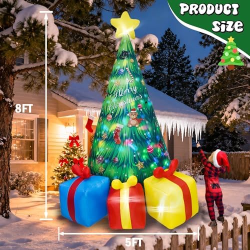 6.5FT H Animated Christmas Inflatable Tree with Santa Claus Chased by Dog Build-in LED Lights Funny Inflatable Dog Chasing Santa Claus,Blow Up Christmas Indoor Outdoor Decor