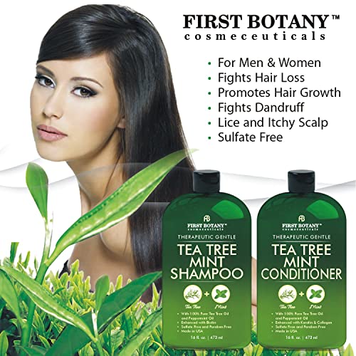 First Botany Tea Tree Mint Shampoo & Conditioner for Men & Women - Pure Tea Tree & Peppermint Oil - Fights Hair Loss, Dandruff, Lice & Itchy Scalp
