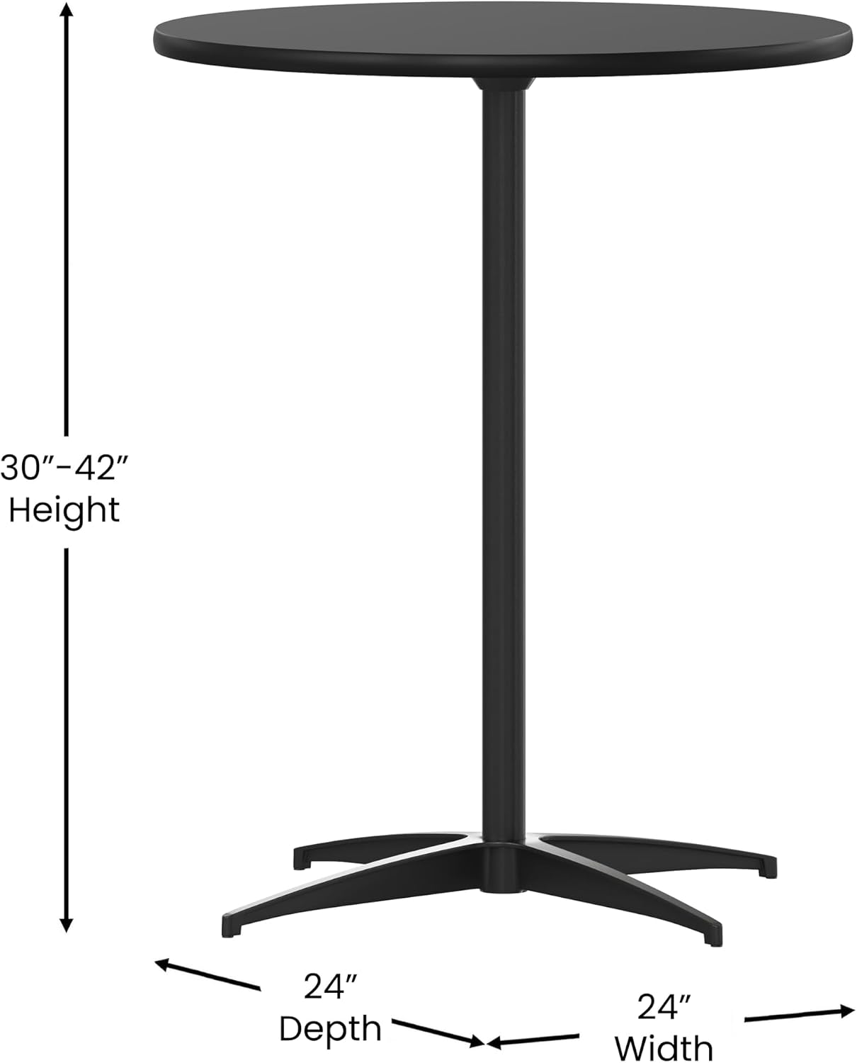 Flash Furniture Lars 24" Round Wood Cocktail Table with 30" and 42" Adjustable Columns, Adjustable Bar Height, for Events or Home Use