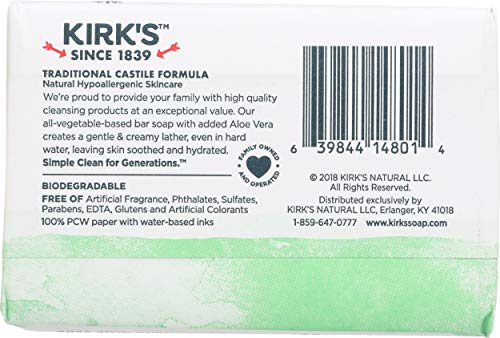 Kirk's Original Coco Castile Bar Soap Soothing Aloe Vera, 4 Oz