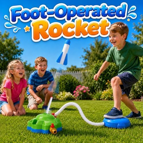4-in-1 Kids Water Sprinkler Toys for Outdoor Play – Foot Pump Rocket, Water Spray Rocket