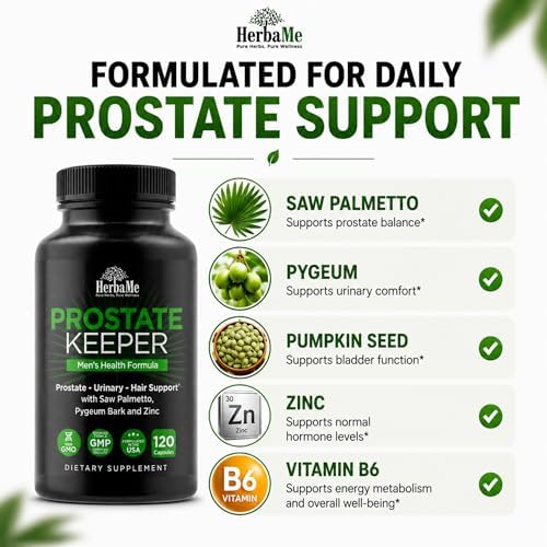 Prostate Health Supplement for Men & Urinary Support, 120 Capsules | Saw Palmetto, Pygeum Bark & Zinc for Healthy Urinary Flow, Bladder Comfort