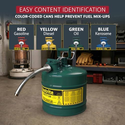Justrite Type II Green Safety Can for Oil, Galvanized Steel, FM Approved