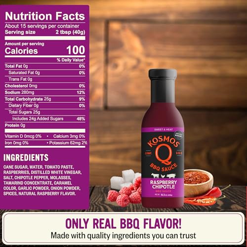 Kosmos Q Sweet Apple Chipotle BBQ Sauce, Tangy Natural Barbecue Sauce with Real Apples & Spicy Chipotle Peppers, Sweet & Spicy Glaze for Pork, Chicken, Ribs & More, Gluten Free, 15.5 Oz Bottle