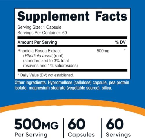 Nutricost Rhodiola Rosea 500mg, 60 Vegetarian Capsules, Gluten-Free | GMO-Free Rhodiola Rosea Supplement