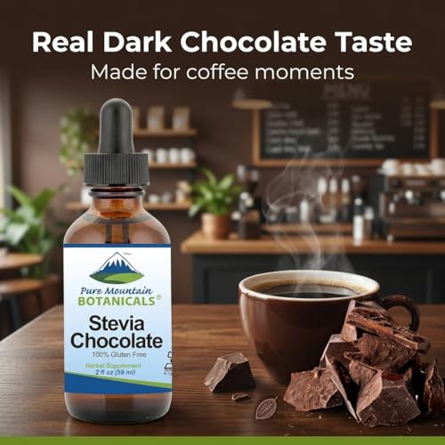 Chocolate Stevia Liquid Drops Flavored with Natural Sweet Dark Chocolate | Alcohol Free and Kosher | 2oz Glass Bottle