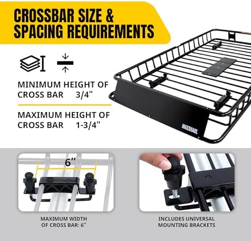 MaxxHaul Steel Roof Rack Cargo Basket, 46" x 36" x 4.5" Roof Top Carrier, Universal Fit for Cars, SUVs, Vans, and RVs, 150 lb Capacity, Weather-Resistant Easy-Install Cargo Storage (70115)