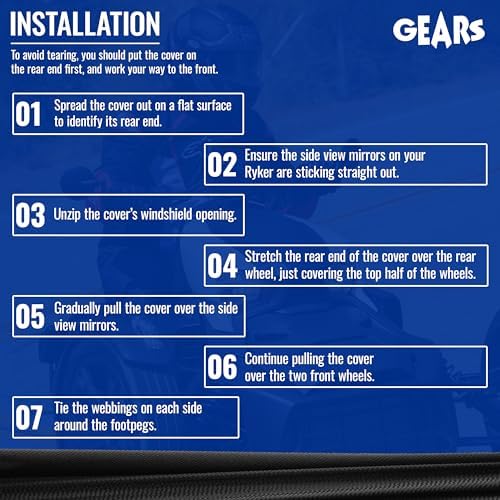 GEARS Trike Cover Compatible with Can-Am Ryker | Full Outdoor & Indoor Protection | Fits Ryker 600, 900, Sport, Rally | 2019, 2020, 2021, 2022, 2023