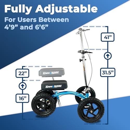 KneeRover Quad All Terrain Knee Scooter for Adults, Metallic Blue