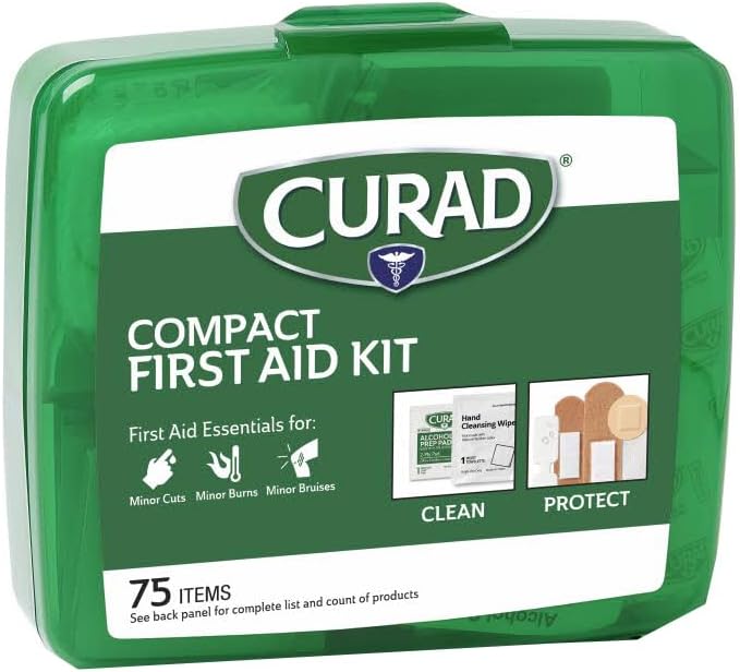 Curad Compact First Aid Kit, Green 75 Items, 1 Each