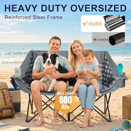 Oversized Camping Chairs for Adult - Heavy Duty Padded Portable Folding Chair XL Collapsible Camp Chair with Cup Holder Side Pocket for Outdoor Lawn Beach Sport Fishing Support 500LBS, Grey