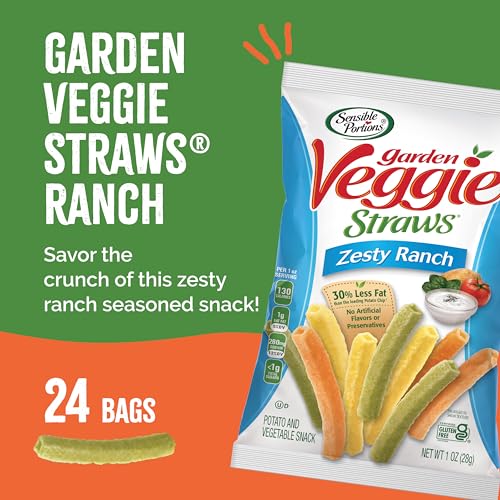 Sensible Portions Garden Veggie Snacks - Veggie Straws, Gluten Free, Snack Size Sea Salt, 1 Oz (Pack of 24)