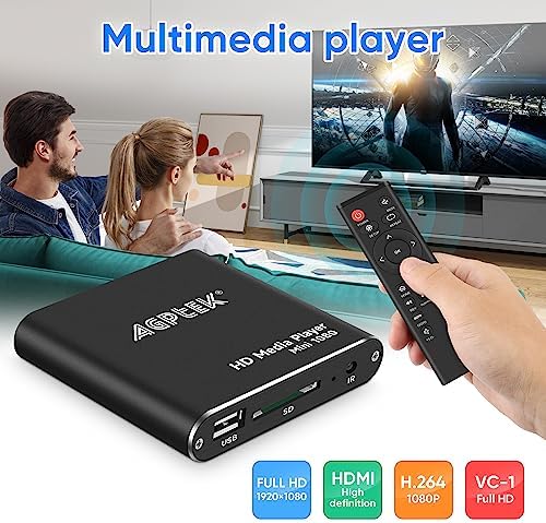 HDMI Media Player, Black Mini 1080p Full-HD Ultra HDMI Digital Media Player | for -MKV/RM- HDD USB Drives and SD Cards