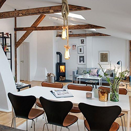 2 Heads Vintage(1.5+1.5 Meter) Hemp Rope Pendant Light Fixture E26/E27 Base,Retro Hemp Rope Hanging Light Vintage Ceiling Light Lamp Retro Style for Dining Hall Restaurant Bar Lighting,110V …