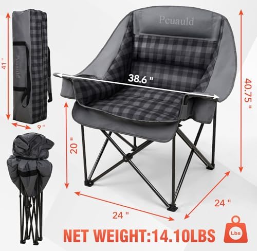 Camping Chairs for Adults Heavy Duty Padded Folding XL Camp Chairs with Cup Holder, Supports 500lbs