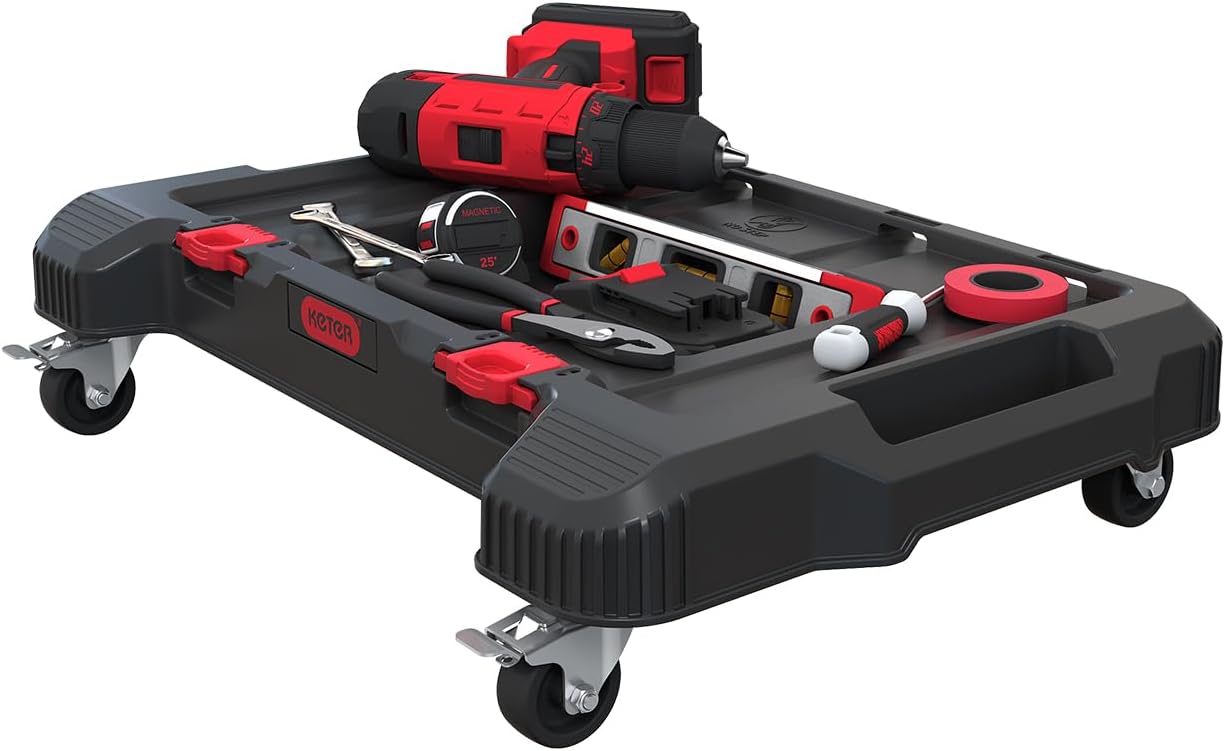 Keter Masterloader Resin Rolling Tool Box with Locking System and Removable Bins – Perfect Organization and Storage Chest for Power Drill, Tape Measure, and Screwdriver Set, Black | Black, Heavy Duty, Weatherproof, All Terrain Wheels, Durable, Easy Slide…