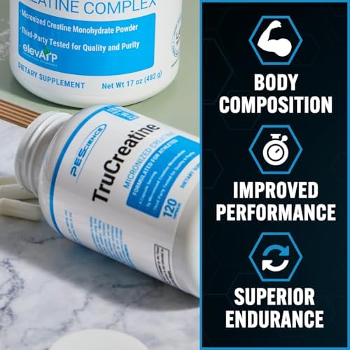 PEScience TruCreatine Creatine Monohydrate Pills, Creapure, 120 Capsules | Easy-To-Take Creapure Creatine Capsules, Monohydrate, For Men & Women