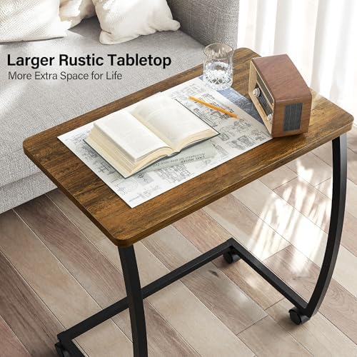 SRIWATANA Walnut C Shaped Side Table, Vintage End Table for Sofa Couch Bed