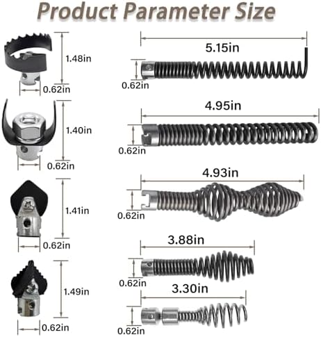 10 Pcs Drain Snake Drill Attachment Cutter and Auger Kit Compatible with RIDGID K-400 C-4 C-6 C-7 C-8 and C-9 Drain Cleaning Machine