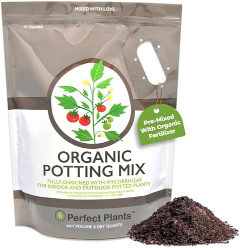 Perfect Plants Organic Potting Soil, 8 qt, Indoor Outdoor Mix for Veggies | Coconut coir, peat and perlite with mycorrhizae and worm castings