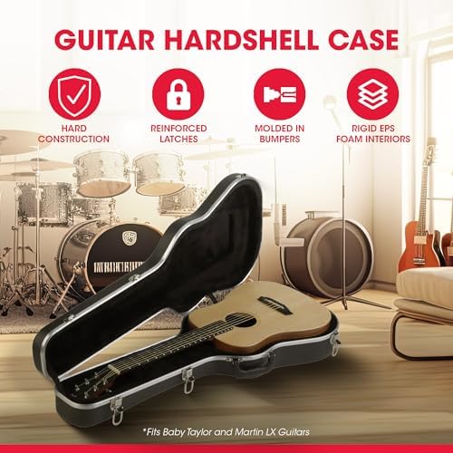 SKB cases Hardshell Guitar Travel Case for Baby Taylor or Martin LX Models, Molded In Bumpers for Protection, Plush Lined Interior and Latches