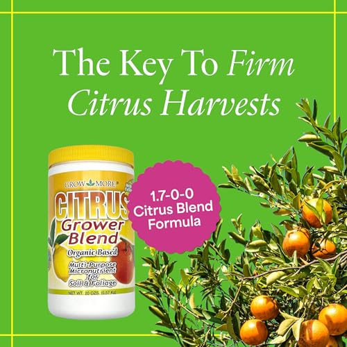 Grow More Citrus Grower Blend (1.7-0-0) - 20oz of Organic Citrus Fertilizer for Potted Trees with Chelated Micronutrient - Improves Taste, Color