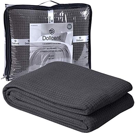 DOLLCENT 100% Cotton Queen Size Blanket for Bed, Premium Soft Combed Lightweight Blankets, Washed Breathable Cozy Bed Throw Blanket, Ivory Queen Cotton Blankets for All Season: Ivory (90"x90")