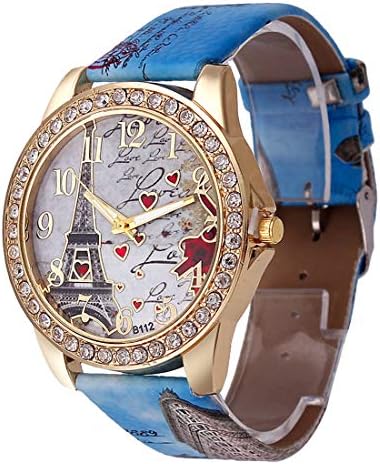 Wholesale PU Leather Strap Watch Mother Day Gift Bling Rhinestone Accented Eiffel Tower Ladies Women Watches