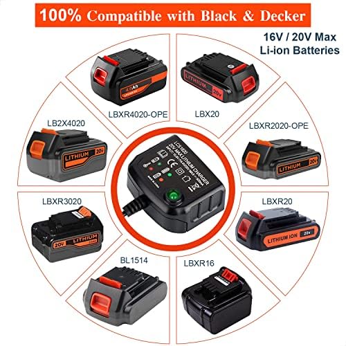 LCS1620 20V Lithium Battery Charger Compatible with Black and Decker 20V Max Li-ion Battery LBXR2020 LBXR20 LBXR2020-OPE LB2X4020 Replacement for