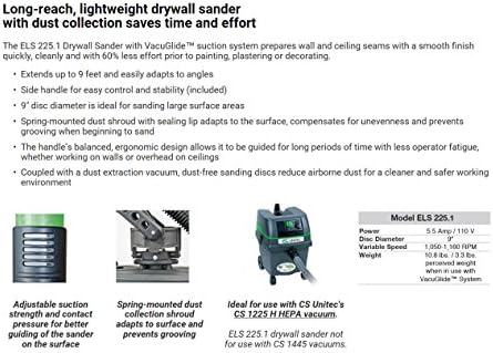 CS Unitec ELS 225.1 Long-Reach Drywall Sander, 9" Disc Diameter