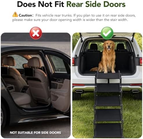 Dog Ramp for Car, Foldable 5-Step Dog Stairs for Small Dogs, 150 Lbs | Non-Slip Oxford Surface, Sturdy Steel Frame, Anti-Scratch Handle