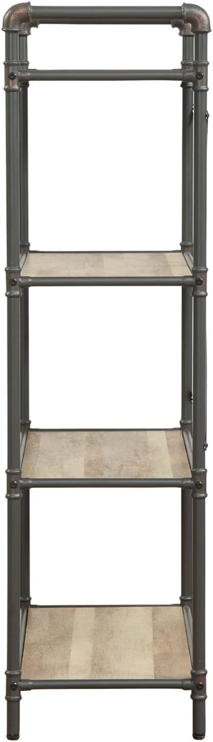 Benjara Benzara Four-Tier Metal Bookshelf with Wooden Shelves, Brown and Grey,