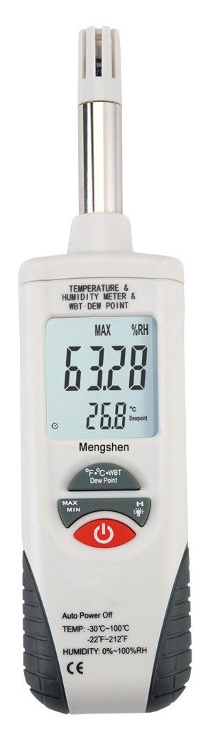 Mengshen Digital Psychrometer Handheld Temperature Humidity Meter Gauge | Backlight, Dew Point, Wet Bulb Temperature, Battery Included