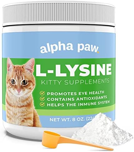 Alpha Paw - Human Grade for Pets - Cat Lysine Supplement - Extra Servings 5-10 Month Supply - Natural Lysine (8 Ounces/227 Grams)