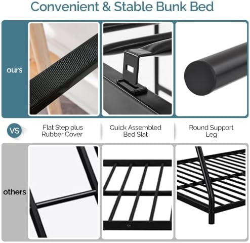 Bonnlo Metal Loft Bed with Stairs and Flat Rung, Junior Loft Bed Twin Size High Loft Bed for Kids/Teens/Adults, No Box Spring Required, Black