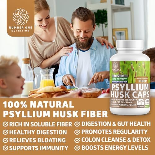 Psyllium Husk Capsules 1450mg, Soluble Fiber Support, Non-GMO, 240 Caps