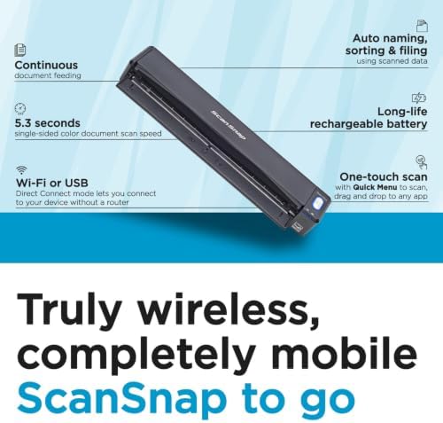 ScanSnap iX100 Wireless Mobile Portable Scanner, Black | For Mac or PC