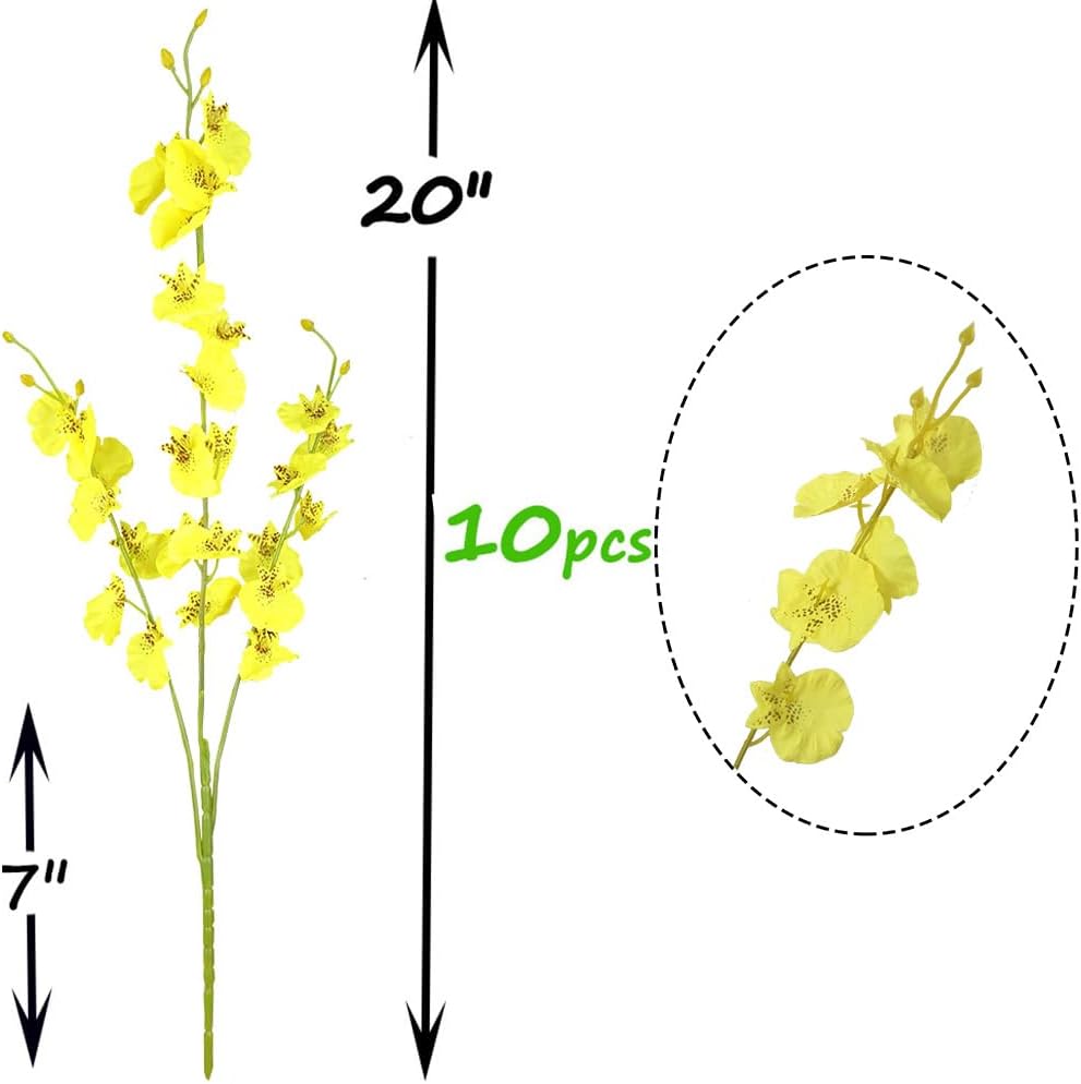 Yellow Artificial Flowers Orchids Silk Fake Flowers in Bulk, 12 Pcs (Each 38.5”), for Wedding Festive Party Home Office Decoration, No Include Vase