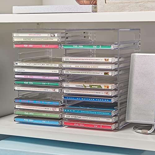 STORi Stackable Clear Plastic CD Organizer with Rubber Feet | Rectangular Jewel Cases Holder Perfect for Theatre Room | Holds up to 30 CD Cases