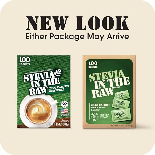 Stevia In The Raw, Plant Based Zero Calorie, No Erythritol, Sugar Substitute, Sugar-Free Sweetener for Coffee, Hot & Cold Drinks, Suitable For Diabetics, Vegan, Gluten-Free, 100Count Packets (1 Pack)