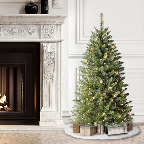 Puleo International 7.5ft Pre-Lit Fraser Fir Pencil Christmas Tree with 350 Clear Lights, 1188 Realistic Dense Branch Tips, Easy Setup Artificial Trees with Sturdy Metal Stand