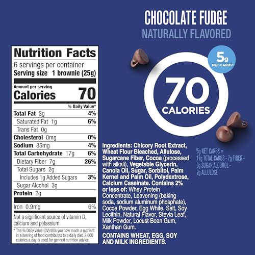 Fiber One 70 Calorie Chocolate Fudge Brownies, Mega Pack, 18 ct, 16 oz | 26% Daily Value of Fiber per Bar, 70 Calories & 2g Sugar, 5g Net Carbs, Bulk Pack for Office or Pantry Stocking