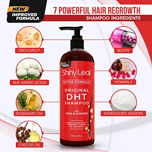 Shiny Leaf DHT Blocker Shampoo and Conditioner Set with Biotin, 2 x 16 oz | DHT blocker shampoo and conditioner with biotin, rosemary oil and asparagus extract for thinning hair. For men and women