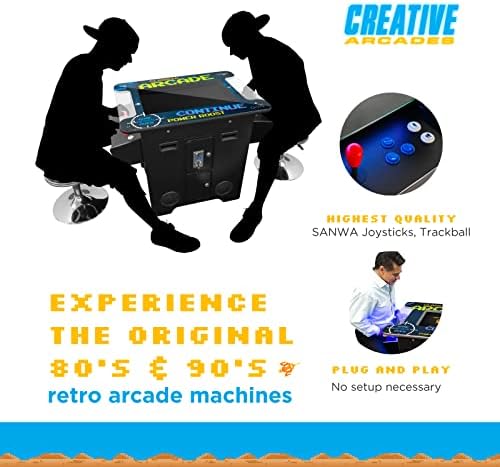 Creative Arcades Full Size Commercial Grade Cocktail Arcade Machine | 2 Player | 412 Games | 22" LCD Screen | Square Glass Top | LED | 2 Sanwa