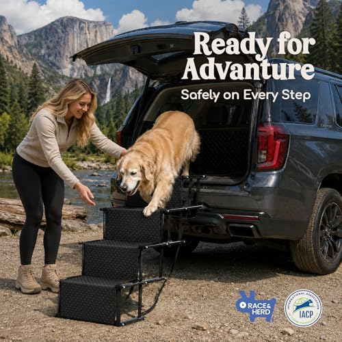 Race&Herd 18.5" Stairs for Dogs to Get in Car — Folding Dog Steps (Onyx) | Dog Stairs for Large Dogs