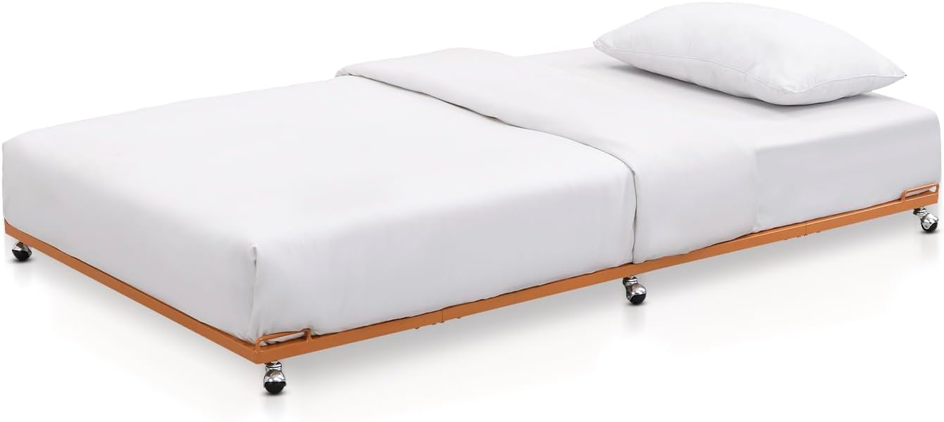 2K Furniture Designs - Twin Size Black Metal Roll Out Trundle Bed Frame for Daybed | Space-Saving Guest Bed - Slides Under Daybeds for Overnight Visitors, Dorms, and Small Spaces