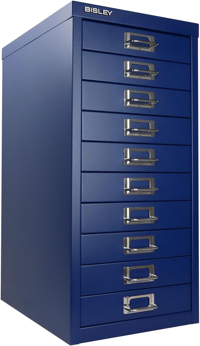5-Drawer Steel MultiDrawer Cabinet - Orange, by Bisley | Chrome Pull Handles with Label Holders, Powder-Coated Steel, Removable Drawers, Desktop Storage, Labels Included