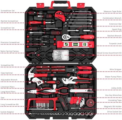 DEKOPRO 228 Piece Socket Wrench Auto Repair Tool Combination Package Mixed Tool Set Hand Tool Kit with Plastic Toolbox Storage Case